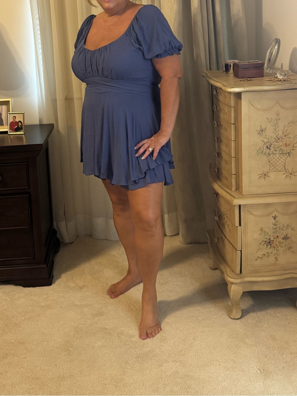 ARULA Slate Blue Short Sleeve Romper Dress